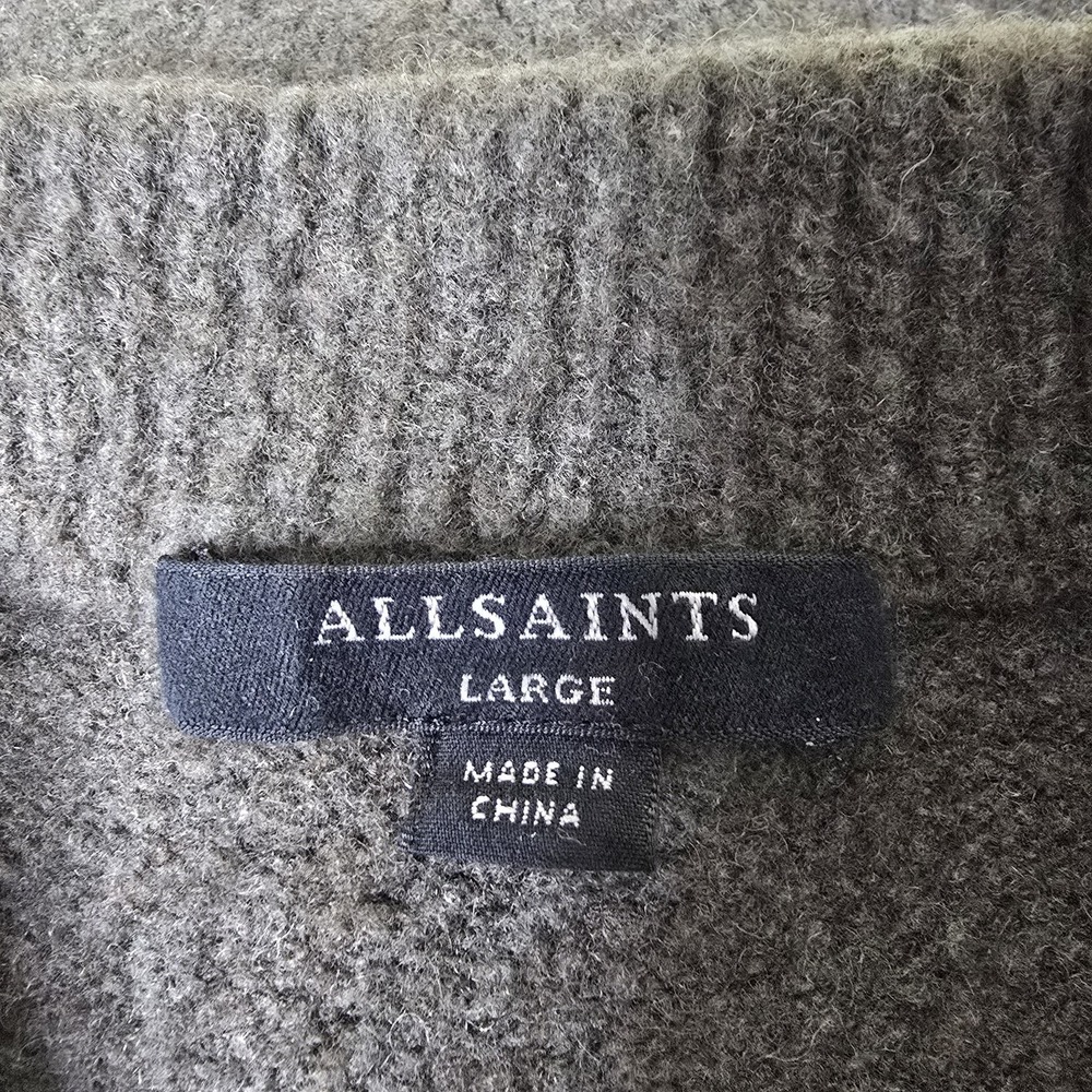 Allsaints Sweater Womens Sz L Crew Neck Oversized Asymmetrical Hem Wool Yak Gray - Picture 7 of 13